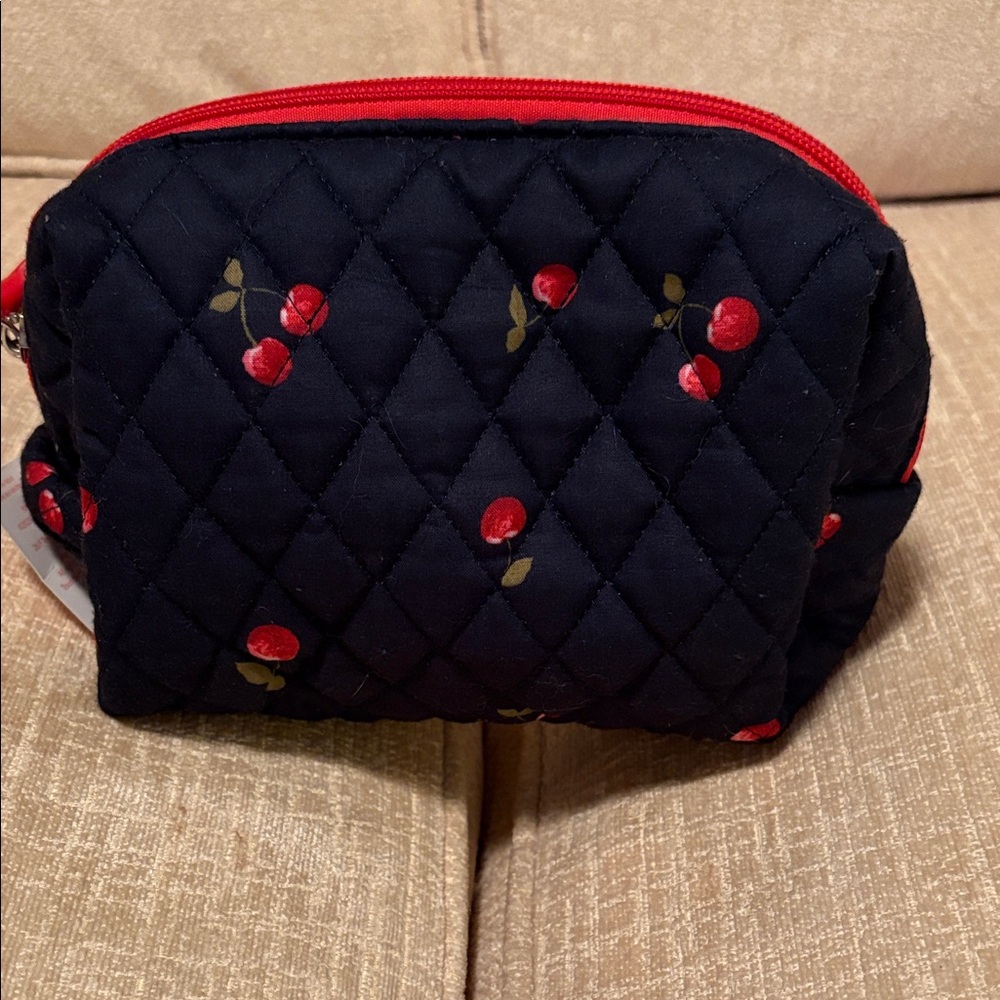 Quilted Black Cosmetic Bag with Red Accents